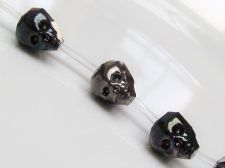 Picture of 14x10 mm, glass beads, faceted skull, crystal, opaque, jet black mirror