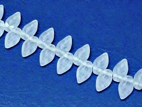 Picture of 10x6 mm, Czech druk beads, wavy leaf, crystal, translucent, frosted