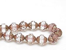 Picture of 11x10 mm, turbine, Czech beads, topaz pink brown, silvery pink crystal encircled