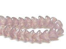 Image de 12x10 mm, perles de verre pressé tchèque, fleurs, clochette ou campanule, translucide, violet laiteux