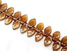 Image de 12x7 mm, perles de verre pressé tchèque, feuilles ondulées, brun topaze chaud, transparent