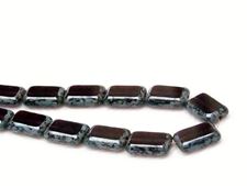 Picture of 12x8 mm, flat rectangular Czech beads, amethyst black, translucent, picasso