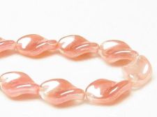 Picture of 19x13 mm, Czech druk beads, twisted leaf, cloud pink, partially transparent, shimmering, 12 pieces
