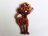 Picture of 64x36 mm, smiling tabby cat in chocolate brown enamel, pendant, Zamak, double sided design