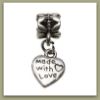 Picture of 4x6 mm, tube beads and charm, alloy, silver-plated, 'made with love', 2 pieces