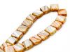 Picture of 10x10 mm, flat square Czech beads, white-orange-grey striped, opaque, travertine, 12 pieces