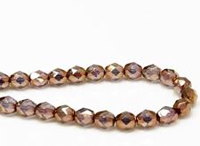 Image de 6x6 mm, perles à facettes tchèques rondes, transparentes, lustrées violet améthyste, finition bronze