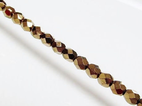 Picture of 6x6 mm, Czech faceted round beads, crystal, transparent, golden luster