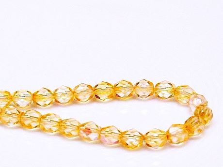 Picture of 6x6 mm, Czech faceted round beads, transparent, light yellow luster, AB