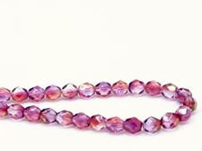Image de 6x6 mm, perles à facettes tchèques rondes, transparentes, lustrées panaché de violet et de rose
