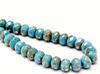 Picture of 6x8 mm, Czech faceted rondelle beads, light turquoise blue, opaque, pale golden ghost