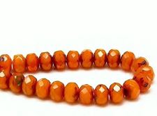 Picture of 6x8 mm, Czech faceted rondelle beads, orange, opaque, amber gloss, travertine