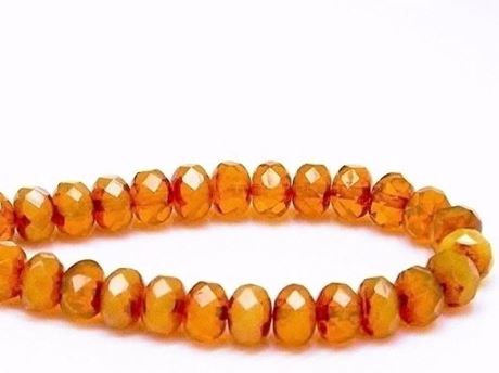 Picture of 6x8 mm, Czech faceted rondelle beads, opal topaz brown, translucent, travertine