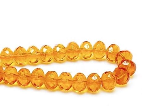 Picture of 6x9 mm, Czech faceted rondelle beads, amber yellow, transparent