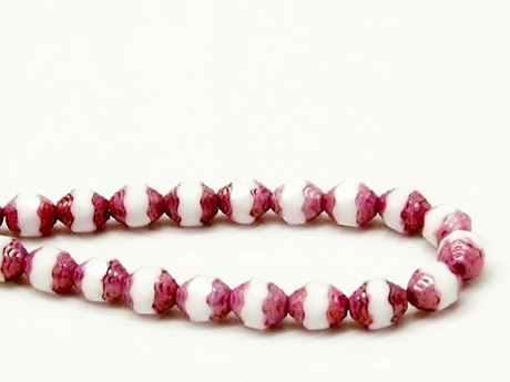 Picture of 8x6 mm, cathedral, Czech beads, chalk white, opaque, rose gold coated sides