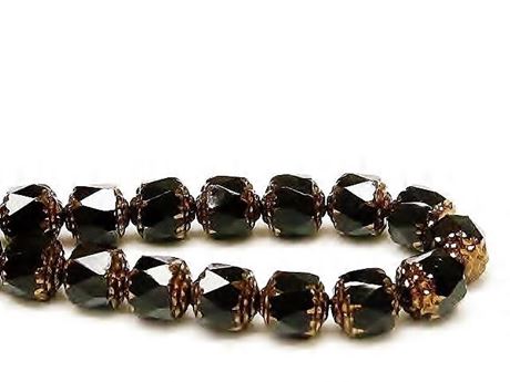 Picture of 8x8 mm, cathedral, Czech beads, black, opaque, rusty bronze sides