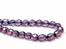Picture of 8x8 mm, Czech faceted round beads, transparent, alexandrite purple luster