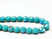 Picture of 8x8 mm, Czech faceted round beads, turquoise blue, opaque, AB