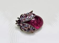 Picture of Brooch, beetle, silver-plated, crayola red and lavender blue