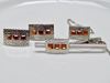 Picture of Cufflinks and tie clips, rectangular, topaz golden yellow crystals, silver-plated 