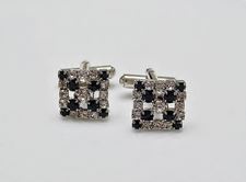 Picture of Cufflinks, open-worked square, black crystals, silver-plated 