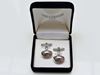 Picture of Cufflinks, oval, dome, light magenta crystals in widget, silver-plated 