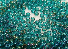 Image de Perles de rocailles tchèques, taille 11/0, bleu-vert, AB, 10 g