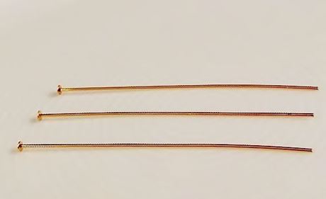 Picture of Head pins, 2 inches, 21 gauge, gold-plated brass, 20 pieces