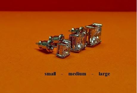 Picture of "Princess cut" stud earrings, sterling silver, square cubic zirconia, small, 5.5 mm