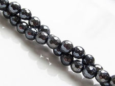 Image de 6x6 mm, perles rondes, pierres gemmes, onyx, noir, en facettes, lustre métallique