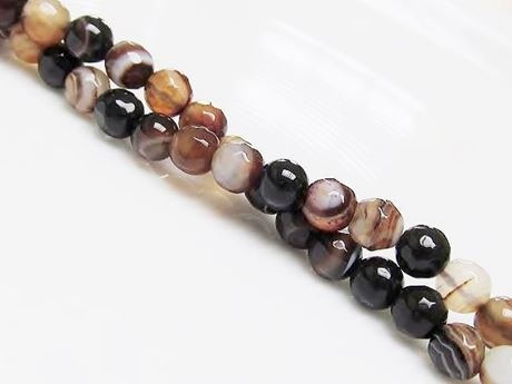 Picture of 6x6 mm, round, gemstone beads, natural striped agate, caramel to deep brown, faceted