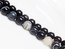 Picture of 10x10 mm, round, gemstone beads, natural striped agate, black
