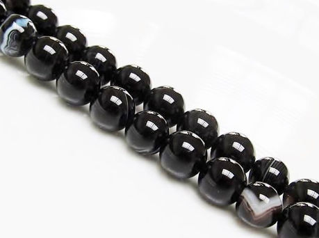Picture of 8x8 mm, round, gemstone beads, natural striped agate, black