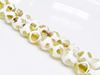 Picture of 8x8 mm, round, gemstone beads, agate, Tibetan style, white on light moss green, faceted