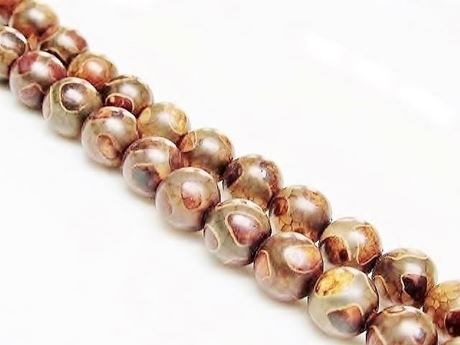 Image de 8x8 mm, perles rondes, pierres gemmes, agate, style tibétain, brun beige et brun-gris pâle