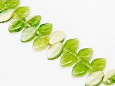 Image de 12x7 mm, perles de verre pressé tchèque, feuilles ondulées, vert citron & crème