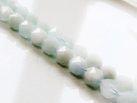 Picture of 7x8 mm, round English cut, gemstone beads, aquamarine, natural, faceted