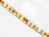 Picture of 5x7 mm, Czech faceted rondelle beads, chalk white and crystal, light yellow travertine
