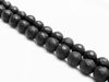 Picture of 8x8 mm, round, gemstone beads, onyx, black, frosted, small facets
