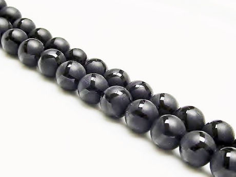 Picture of 8x8 mm, round, gemstone beads, onyx, black, frosted, shiny polygon design