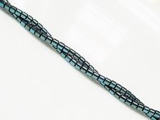 Image de 2x2 mm, perles tubes, pierres gemmes, hématite, métallisée bleu vert