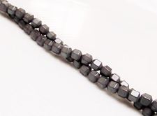 Picture of 3x3 mm, 18-sided cube, gemstone beads, hematite, midnight grey metalized, frosted