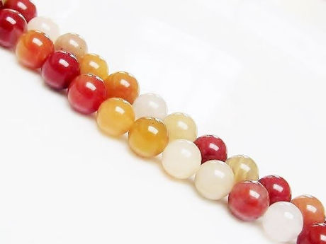 Picture of 8x8 mm, round, gemstone beads, jade, yellow and red, natural