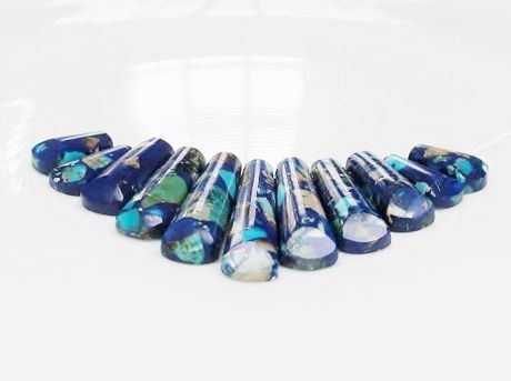 Image de 9x16-10x39 mm, pendentif, pierre gemme, jaspe impression, set bleu, 11 pièces