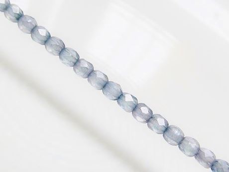 Picture of 3x3 mm, Czech faceted round beads, frosted crystal, translucent, light Montana blue luster