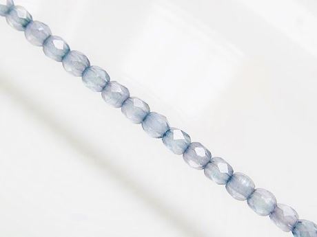 Picture of 4x4 mm, Czech faceted round beads, frosted crystal, translucent, light Montana blue luster