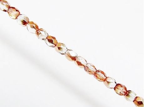 Image de 3x3 mm, perles à facettes tchèques rondes, cristal, transparent, miroir partiel or rose