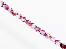 Picture of 3x3 mm, Czech faceted round beads, transparent, variegated purple and pink luster