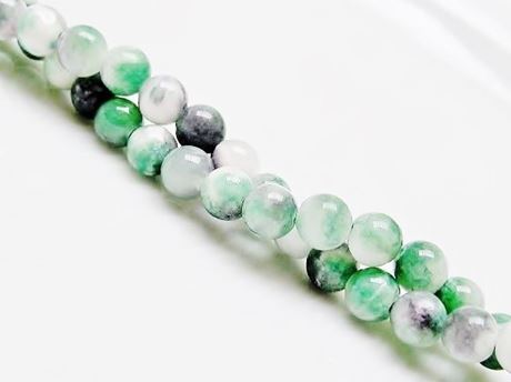 Picture of 6x6 mm, round, gemstone beads, Mashan jade, shaded pine green and white