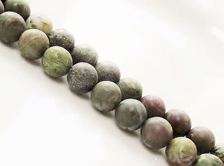 Picture of 8x8 mm, round, gemstone beads, dragon blood jasper, natural, frosted